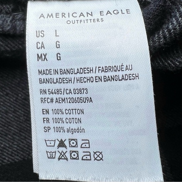 American Eagle Super Soft Flannel Shirt Black Gray Plaid – Size Large - Picture 8 of 8